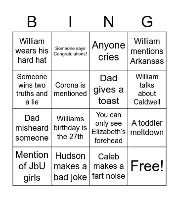 Williams Virtual Graduation Bingo Card