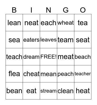 Vowel Digraph "EA" Bingo Card