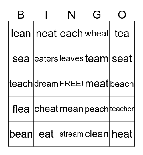 Vowel Digraph "EA" Bingo Card