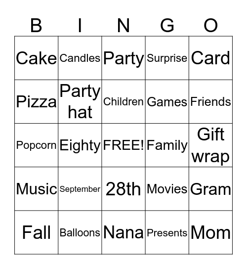 Birthday Bingo Card