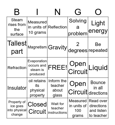 PHYSICAL SCIENCE  Bingo Card