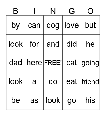 SIGHT WORDS Bingo Card