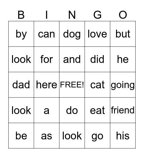 SIGHT WORDS Bingo Card