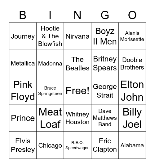 TAP IT NAME THE ARTIST ROUND Bingo Card