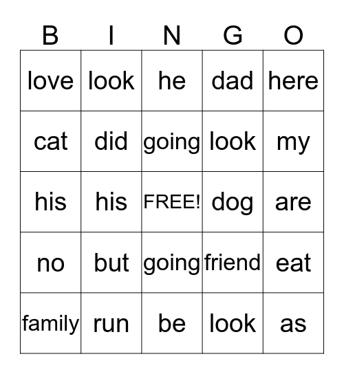 SIGHT WORDS Bingo Card