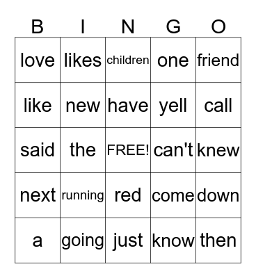 SIGHT WORDS Bingo Card