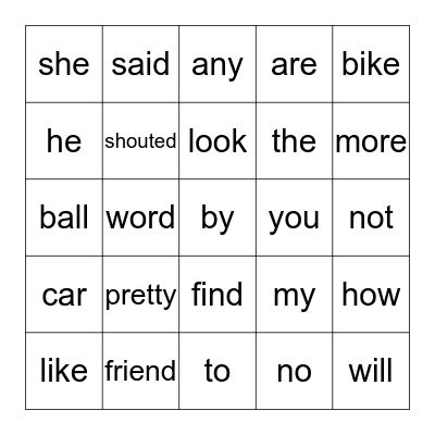 SIGHT WORDS Bingo Card
