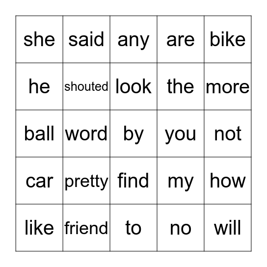 SIGHT WORDS Bingo Card