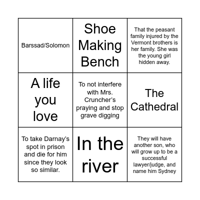 Tale of Two Cities Bingo Card