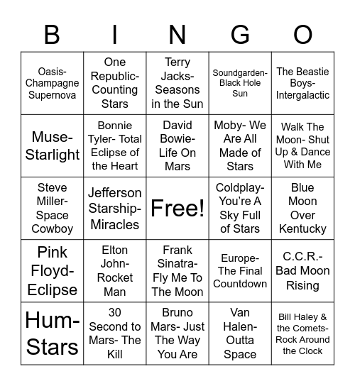 Total-Quiz.com Presents Radio Bingo: The Cosmos Bingo Card