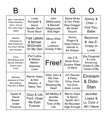 Total-Quiz.com Presents Radio Bingo: Duets Bingo Card