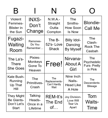 Total-Quiz.com Presents Radio Bingo: 80's Cool Kids Mixtapes Bingo Card