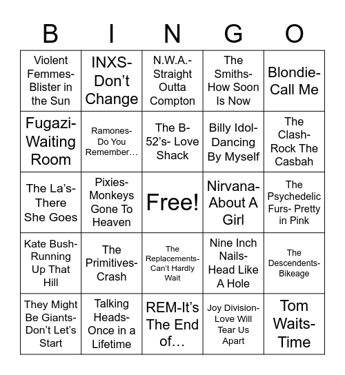 Total-Quiz.com Presents Radio Bingo: 80's Cool Kids Mixtapes Bingo Card