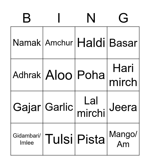 Yummy Bingo Card