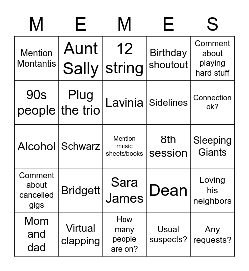Doug Edgell Bingo Night! Bingo Card