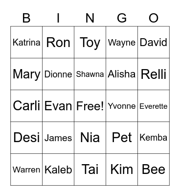 Ferguson Family Bingo Card