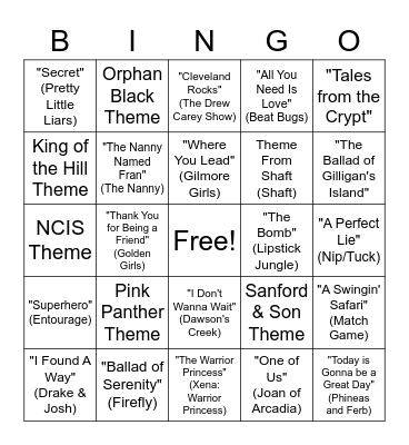 TV Theme Songs Bingo Card