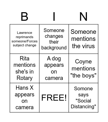 Zoom Family Bingo Card