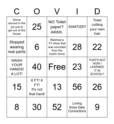 COVID-19 Bingo Card