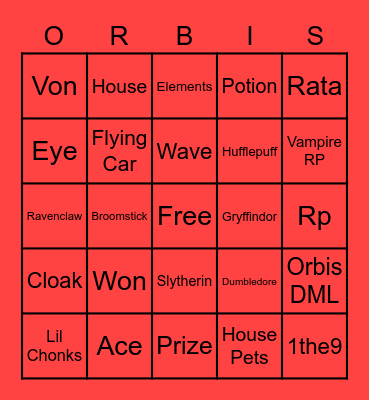 House of Orbis HP Bingo Card