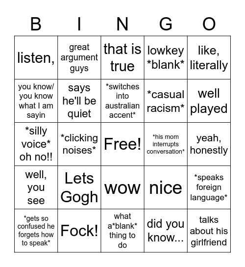 Tarik Bingo Card