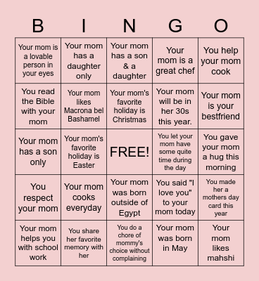 Mother's Day 2020 Bingo Card