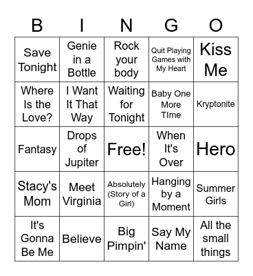 Y2K Hits2 Bingo Card