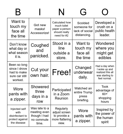 Zoom Saturday Night Bingo Card