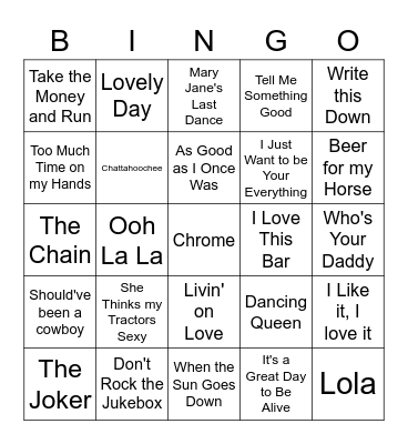 Musical Bingo Card