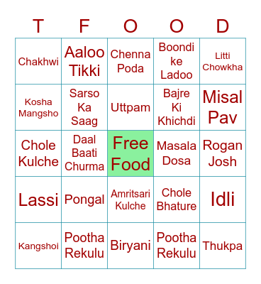 Indian Food Bingo (iamtraveller.co.in) Bingo Card