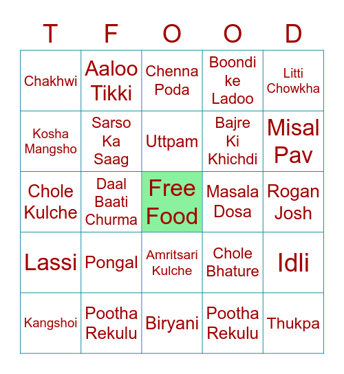 Indian Food Bingo (iamtraveller.co.in) Bingo Card