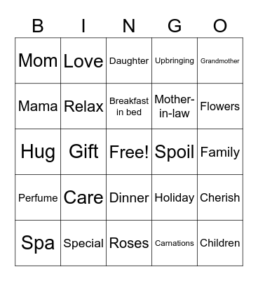 Mother’s Day Bingo Card