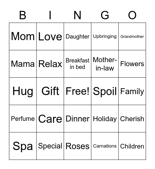 Mother’s Day Bingo Card