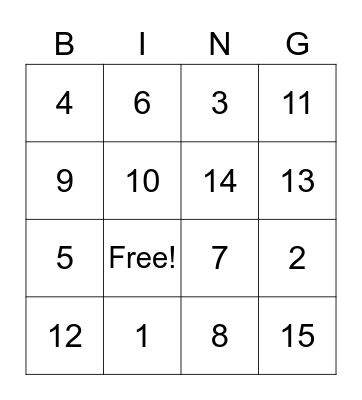 Number Bingo Card