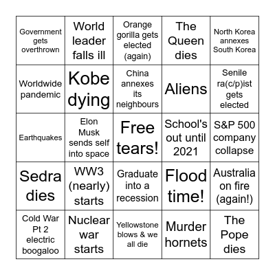 2020 Apocalypse Bingo Card