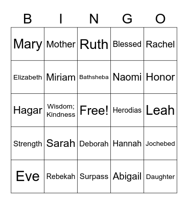 Mother's Day Bible Sunday Bingo Card