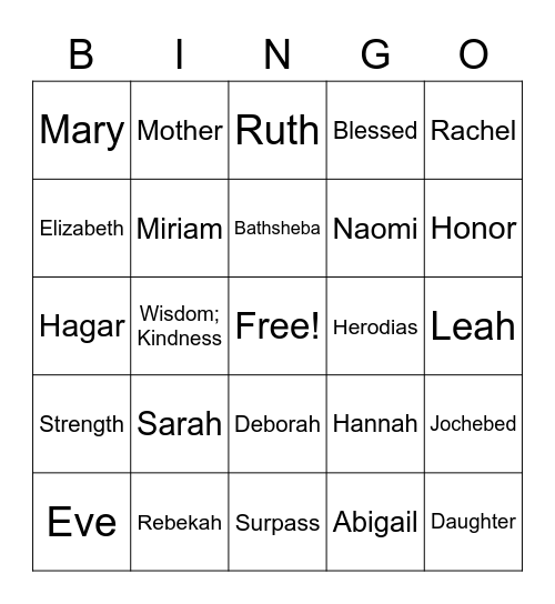 Mother's Day Bible Sunday Bingo Card