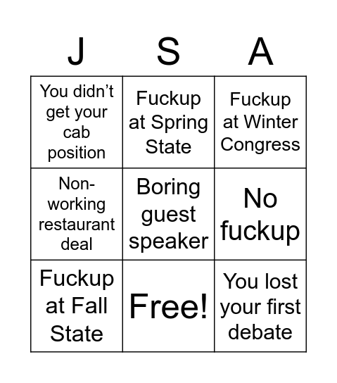 JSA Bingo Card