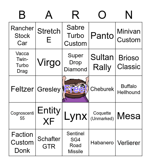 Random All Vehicle Bingo Card