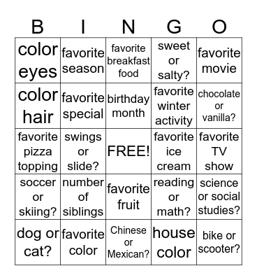 Getting to Know You BINGO Card