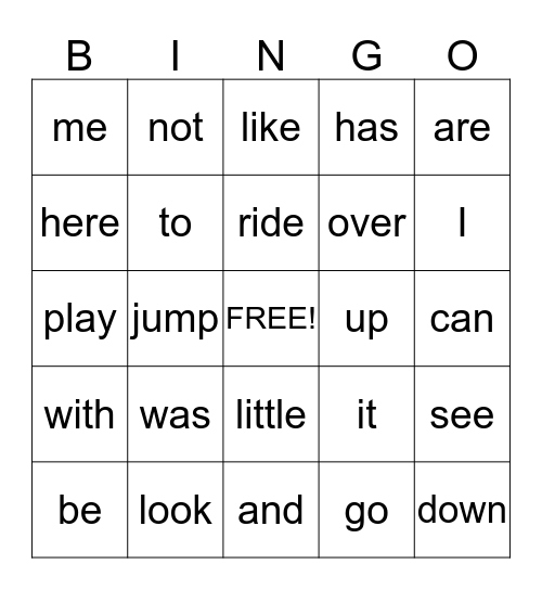 First Grade Word Wall words  # 1 Bingo Card