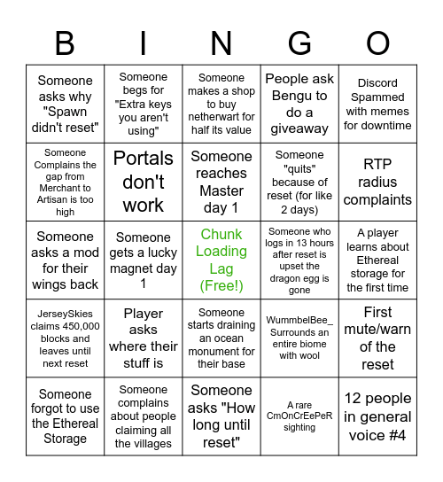 Harvest Reset Bingo Card