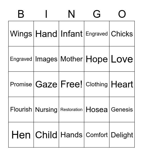 God's Mothering Love Bingo Card