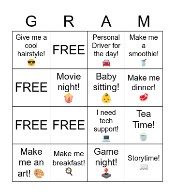 💖😎 GRAMS BINGO 😎💖 Bingo Card