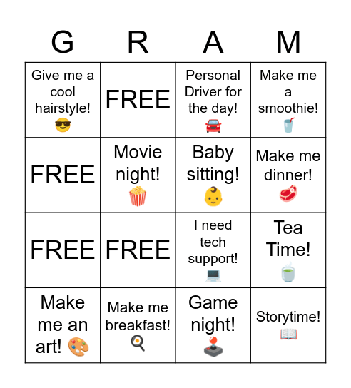 💖😎 GRAMS BINGO 😎💖 Bingo Card