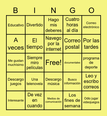 Mi ordenador y la televisión Bingo Card