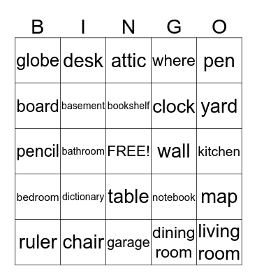 School and Home Bingo Card