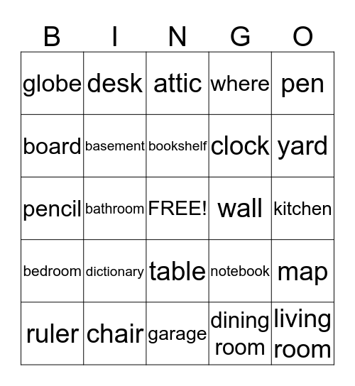 School and Home Bingo Card