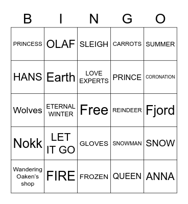 Frozen Bingo Card