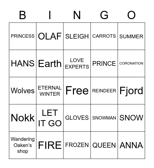 Frozen Bingo Card